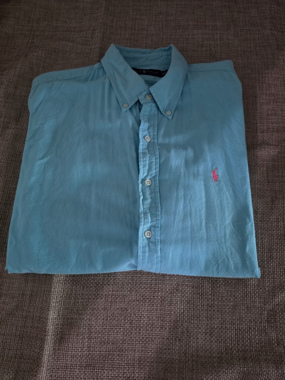 Ralph Lauren Men’s Aqua/Teal Button-Down Shirt with Pink Pony